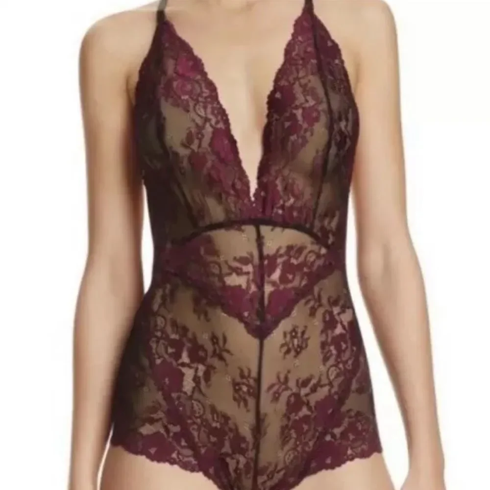 Free People Too Cute To Handle Bodysuit In Black Fuchsia